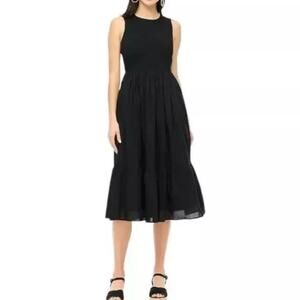 J Crew Factory Womens Smocked Sleeveless Midi Dress Small Black